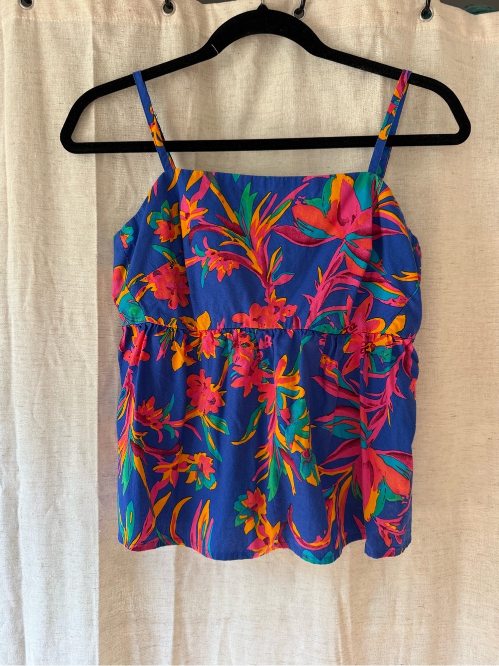 J. Crew Tropical Floral Spaghetti-Strap Tank - Blue, Pink, Orange, Green